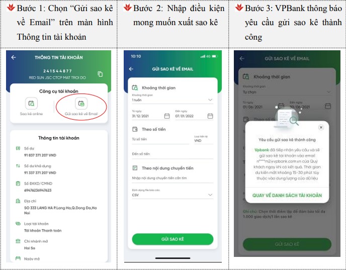 cách lấy sao kê VPBank online
